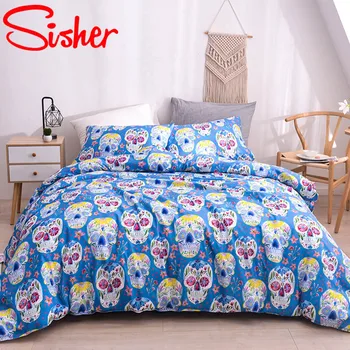 

Sisher Skull Duvet Cover Sets Reactive Printing Dreamcatcher Bedding Set Disc Wind Chimes Bed Linens Single Queen King 2/3PCS