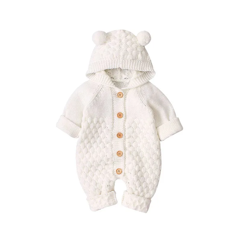 Telotuny/свитера для новорожденных девочек; однобортный зимний теплый Однотонный свитер для маленьких девочек и мальчиков; вязаная верхняя одежда; комбинезон с капюшоном