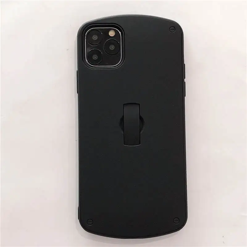 Black Матовый однотонный чехол-подставка 2 в 1 для Apple iPhone 11 Pro XS Max XR X 6 6S 7 8 Plus чехол-подставка с кольцом-петлей - Цвет: Black
