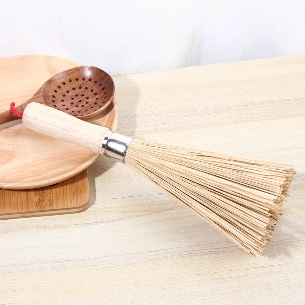 3 Pcs Natural Bamboo Wok Cleaning Whisk Brush Oil Proof Iron Pot Brush