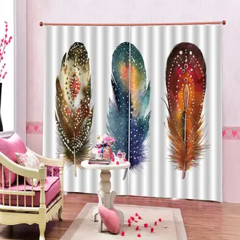 

Custom Hand Drawn Feather Curtain Bohemian Style Quills Colorful Ethnic Arrangement Effect Drapes Living Room Bedroom Decor Sets
