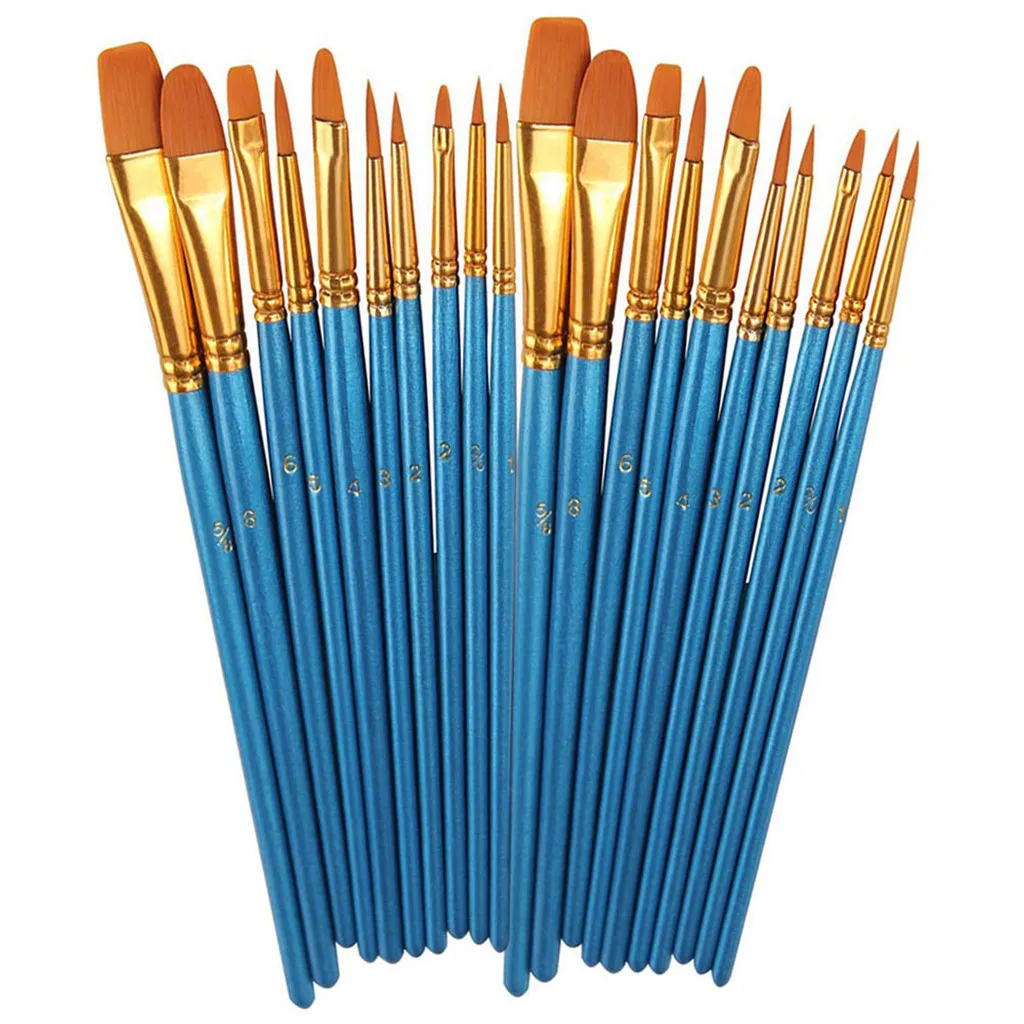 Acrylic Paint Brush Set 2packs/20 Pcs Nylon Hair Brushes For All