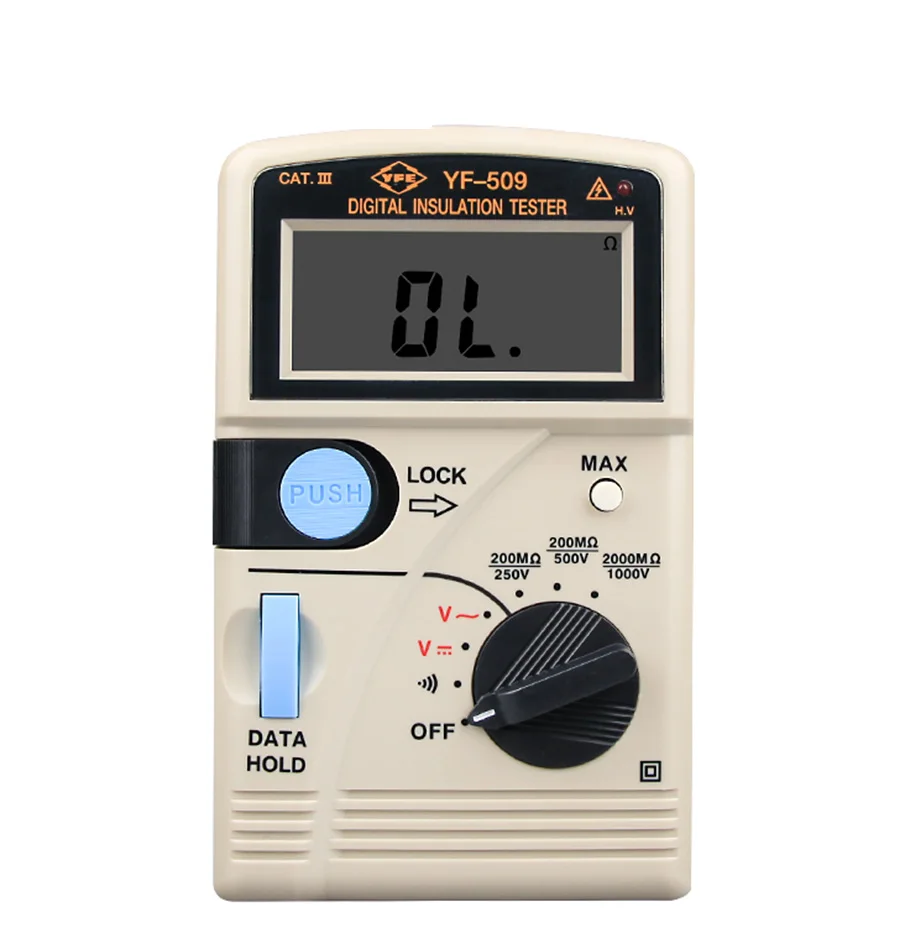 

YF-509 Digital High Resistance Meter Insulation Resistance Tester Test Table 3-1 / 2 Digit LCD Display Isolation RF