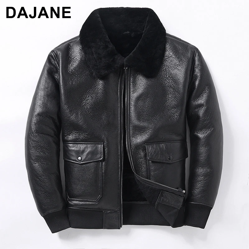 

Natural leather man shearling fur b3 air force flight motorcycle jacket coat in winter made 10days