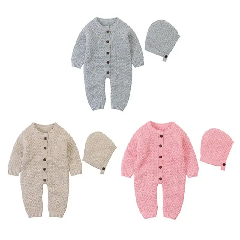 Детские вязаные комбинезоны с шапкой для маленьких мальчиков и девочек Свитер