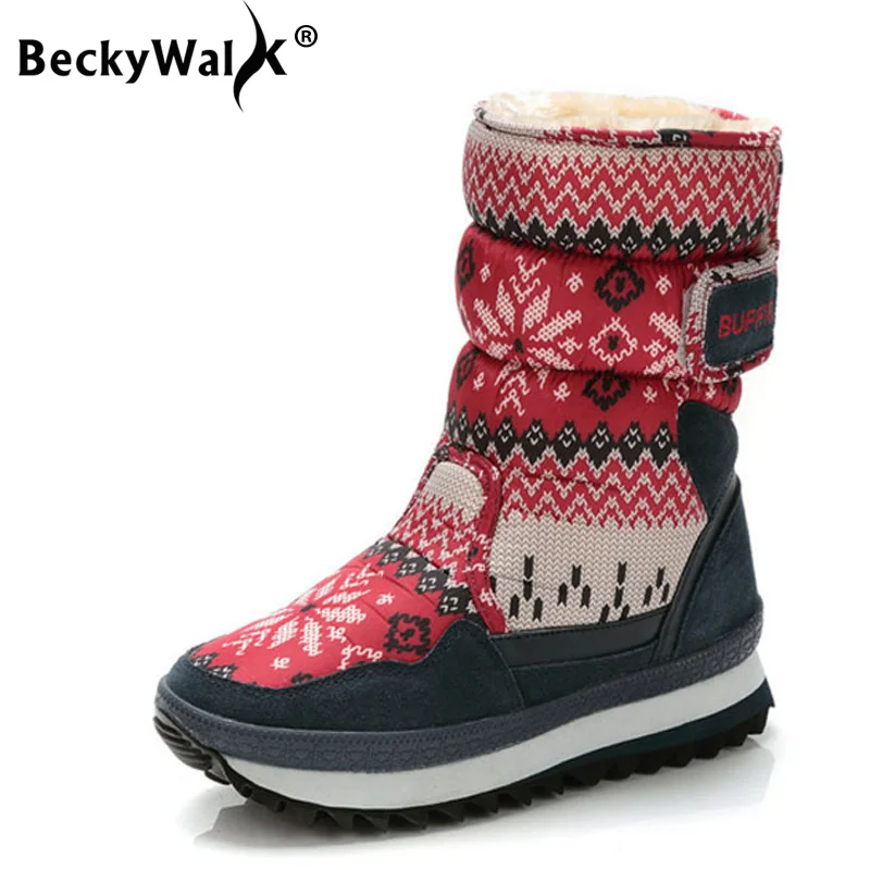 

Winter Warm Shoes Woman Printing Snowflake Women's Snow Boots Non-slip Rubber Outsoles Big Size 41 Warm Plush Women Shoe WSH3436
