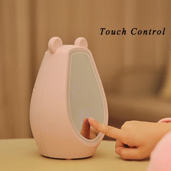 

LED Makeup Mirror M155 Cartoon Bear Alarm Clock Multi-function Makeup Mirror Table Lamp LED Fill Light Intelligent Makeup Mirror