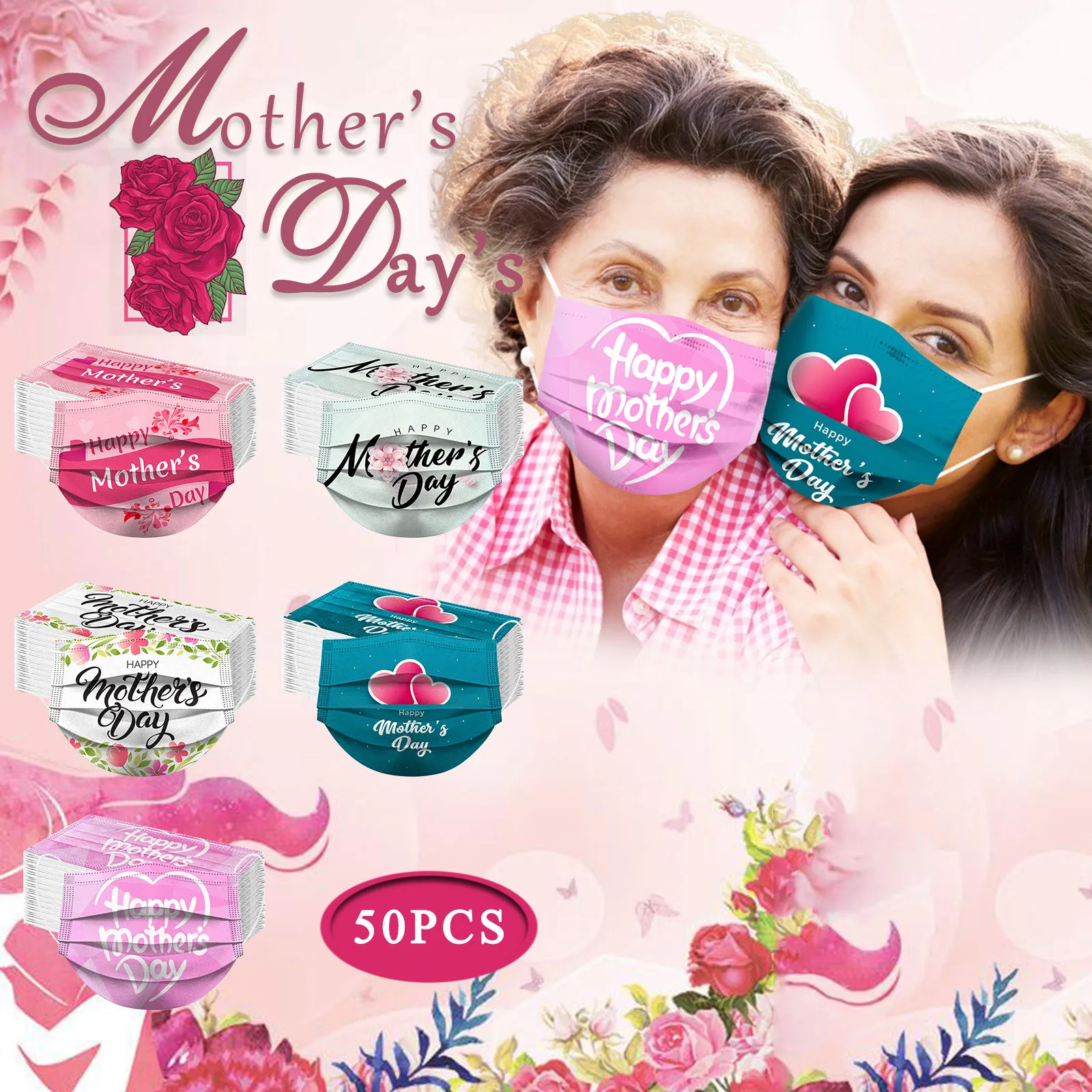 

50PC Adult Mother's Day Disposable Protection Three Layer Breathable Face Mask Good Quality Protection Mascarilla
