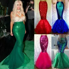 Горячая Распродажа, женский сексуальный костюм русалки для косплея, женские вечерние сетчатые юбки с блестками, одежда с рыбьим хвостом