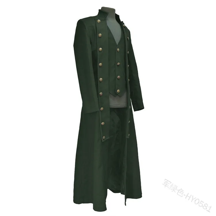 WEPBEL/карнавальное готическое пальто на Хэллоуин для мужчин; средневековый костюм для косплея; мужские вечерние костюмы-смокинги в стиле панк; Одежда для взрослых; костюмы среднего возраста - Цвет: Армейский зеленый