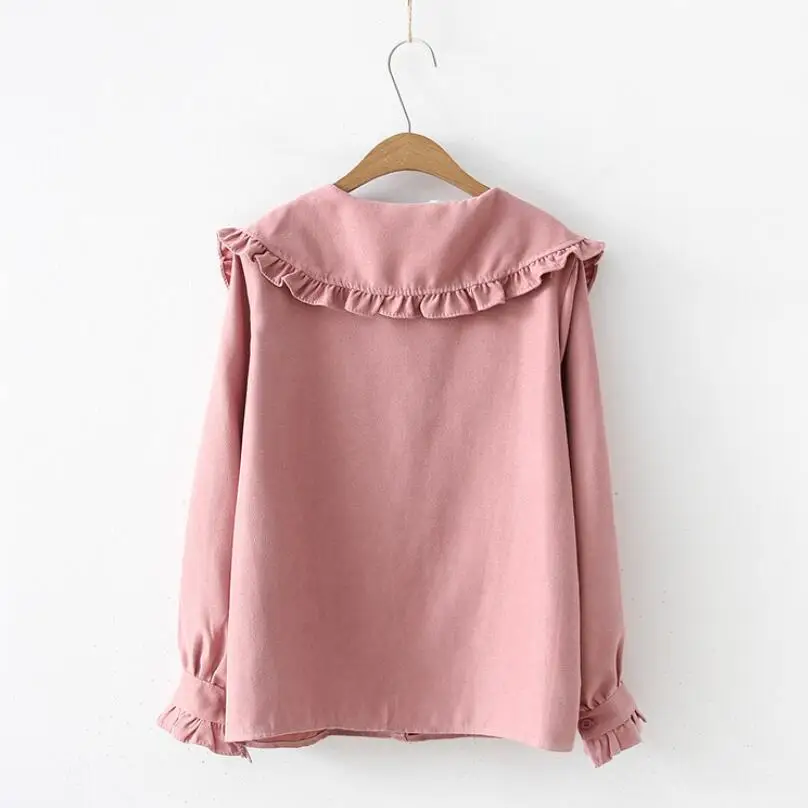 2020 Korean Spring Autumn Long Sleeve Ruffles Peter Pan Collar Women Blouse Shirts Tops Female School Uniform Girls White Shirt 6