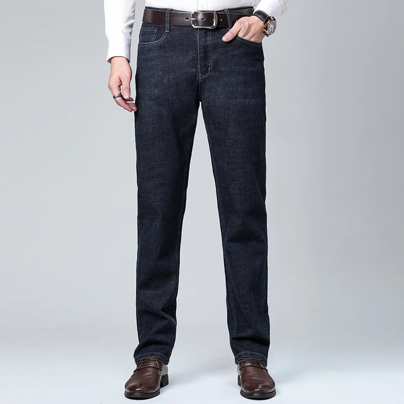 

A Flower Master Jeans Men Loose Straight Autumn & Winter Thick Elasticity Middle-aged Casual Trousers