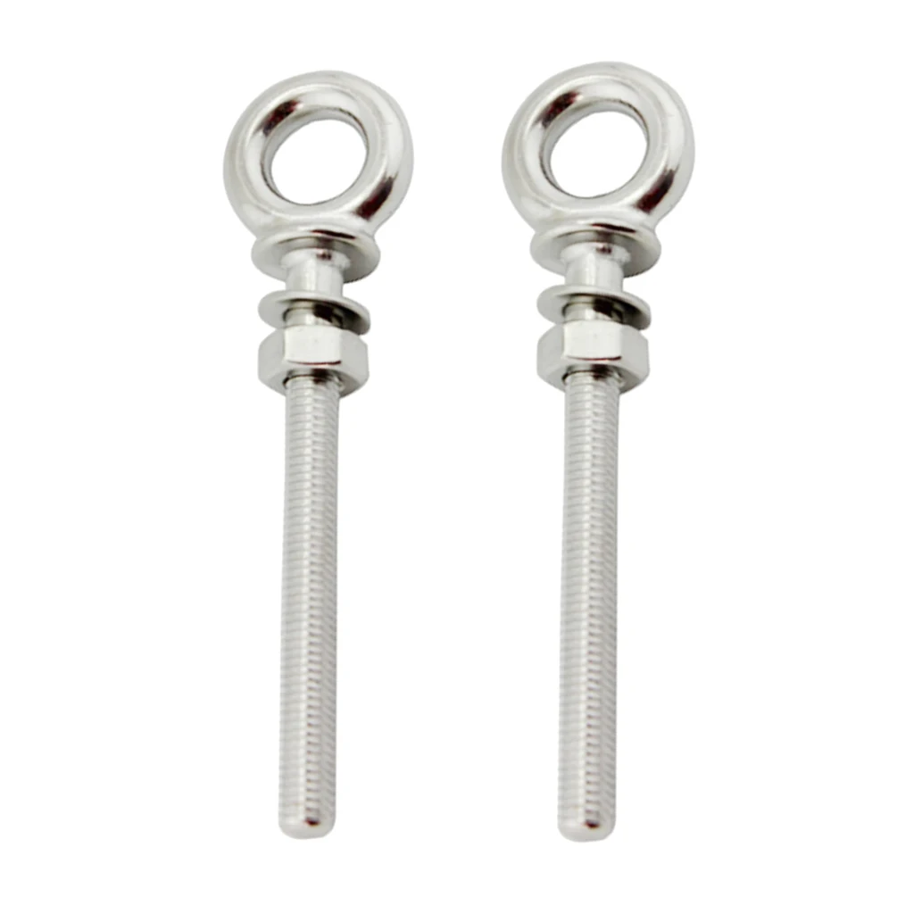 2 Pieces Stainless Steel Shank Eye Bolt M6x60 & M8x80 with Washer and Nut
