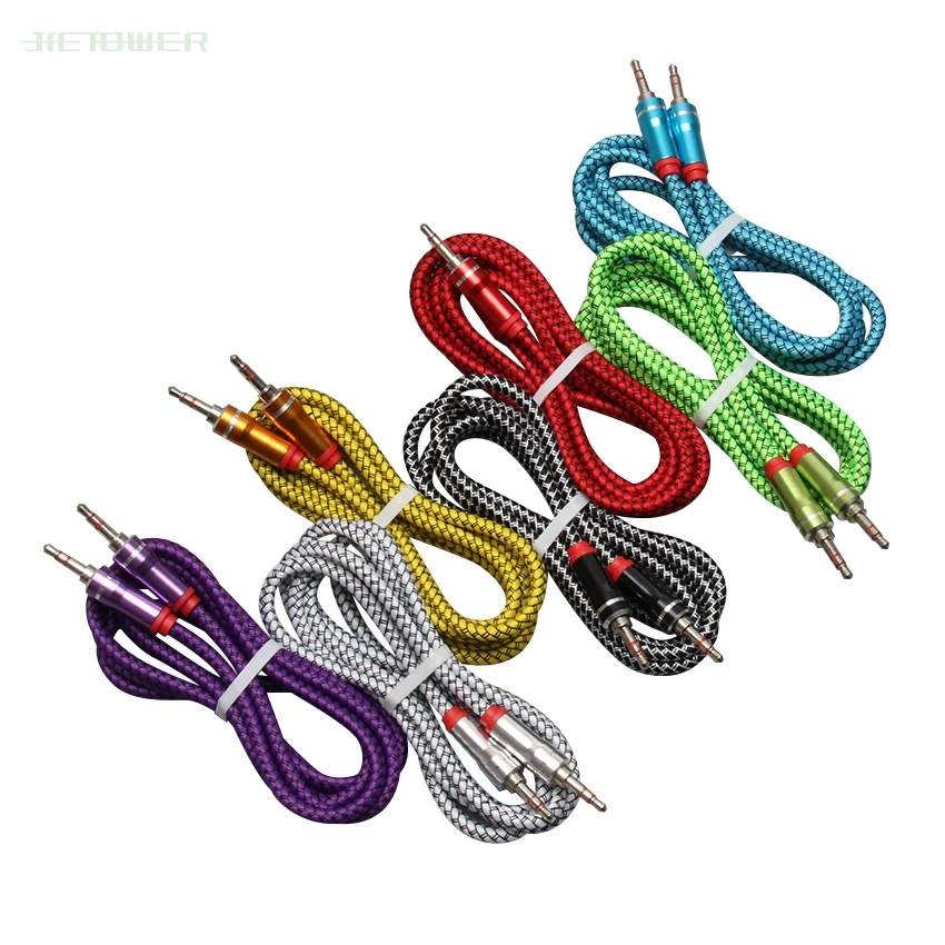 

100pcs/lot 3.5mm Aux Cable Audio Cable Stereo Male To Male Aux Cord Cable Nylon Braided Audio Cable For Mp3 Speaker Car