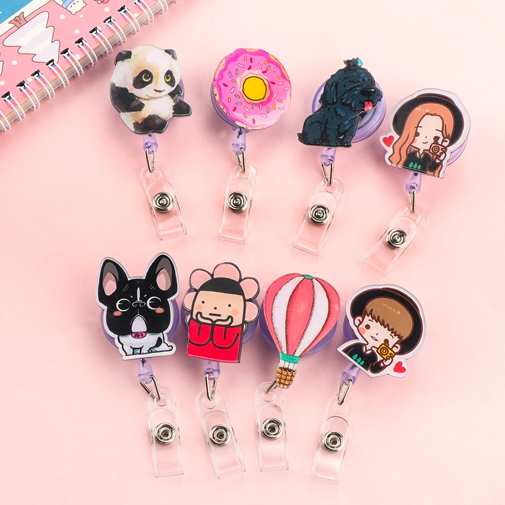 Badge-Holder-Clip Retractable Id-Name-Card Nurse-Lanyards Mini Cartoon Student Office-Supplies