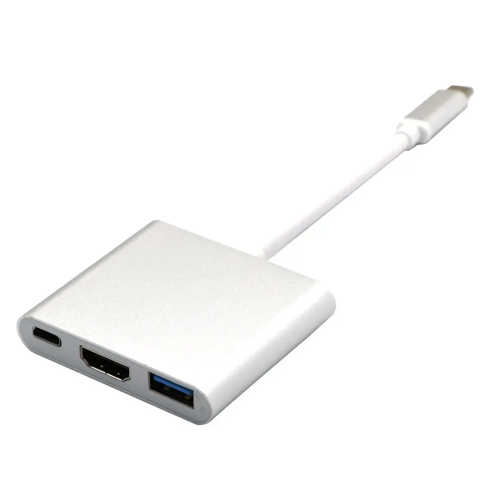 Silver Премиум Тип C USB 3,1-Usb-C 4K HDMI USB 3,0 кабель-адаптер 3 в 1 концентратор для компьютера портативный бытовой Кабель-адаптер - Цвет: Silver