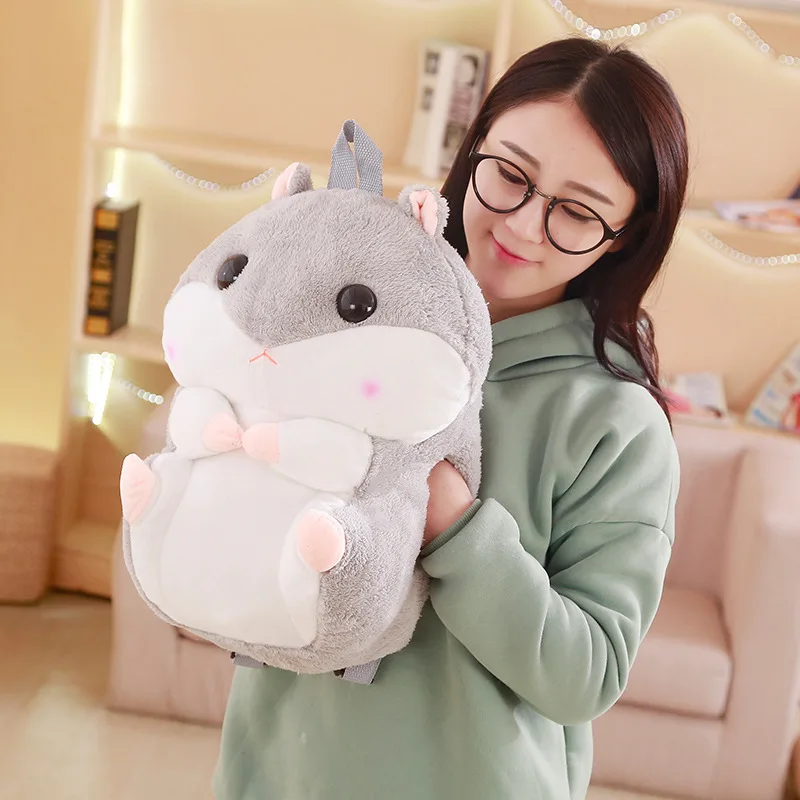 

Cute Hamster Backpack Pillow Hand Warmers Office Nap Air Conditioner Blanket Four-in-One Plush Shoulder Bag