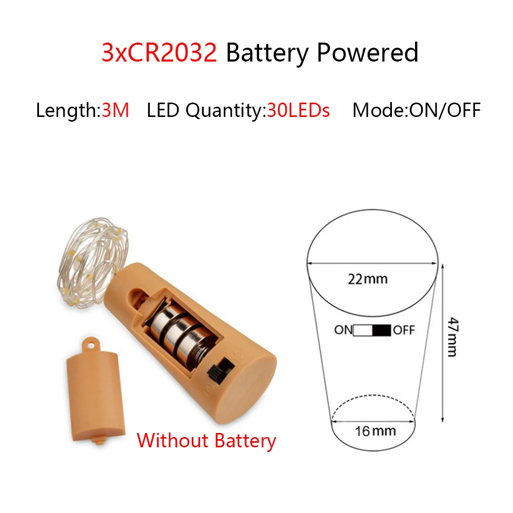 Светодиодный светильник-гирлянда с серебряной проволокой, теплая белая Гирлянда, украшение для дома, Рождества, свадьбы, вечеринки, питание от батареи, тесто, USB, 10 м - Цвет: 3m CR2032 Battery