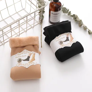 

Casual Socks For Women Nylon Plus Velvet Thickening Socks Solid Breathable Elastic Force Lady's Mid Women Warm Socks Winter