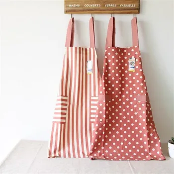 

New Cloth Cotton Striped Wave Point Waterproof Apron Adult Lady Men Cooking Kitchen Aprons For Women Baking Restaurant Bib