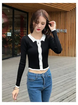 

2020 New Autumn Korean version of slim-fitting short top sweater for women with long sleeve bottoms for women with jacket tops