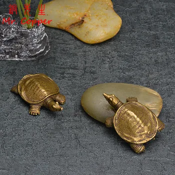 

Antique Copper Mini Turtle Decorations Chinese Classical Brass Tea Pets Vintage Crafts Miniature Figurine Home Decor Accessories