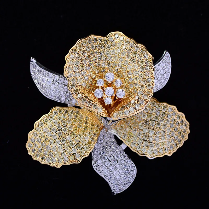OKILY Luxurious Cubic Zirconia Orchid Flower Brooch Pin Delicate Rhinestone Floral Pins and Brooches for Women Valentine's Gift