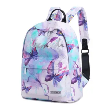 

Teenager girls Backpack Waterproof Campus Student Lightweight Schoolbag butterfly Print women backpack casual travel bag Mochila