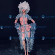 Индивидуальные сексуальные прозрачные стразы, полое платье, костюм, наряд, полный яркий сияющий GOGO Dj, женская певица, официальное платье, парик, маска