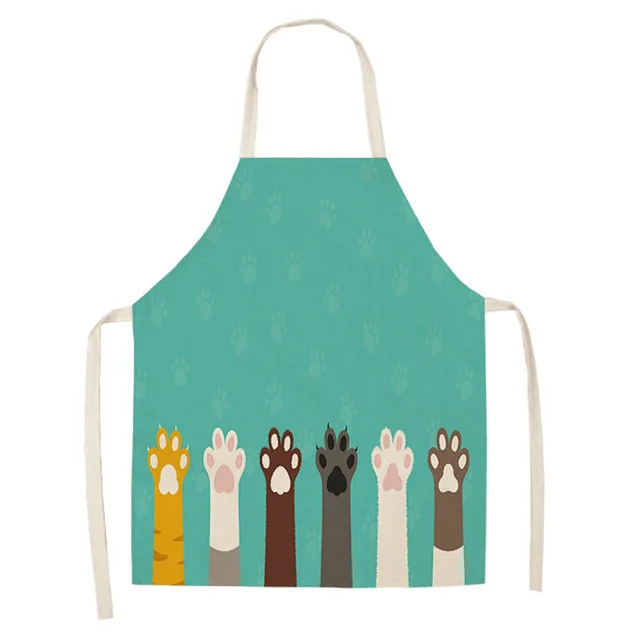 1Pcs Kitchen Apron Cute Cartoon Cat Printed Sleeveless Cotton Linen Aprons for Men Women Home Cleaning Tools WQTF14