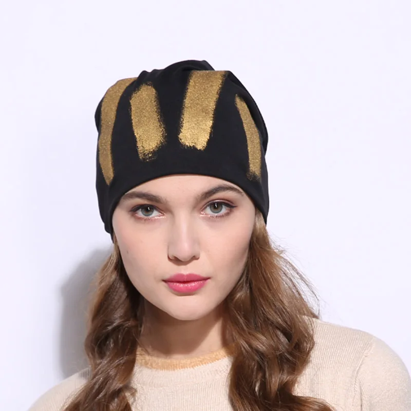 Женские зимние теплые черные хлопковые громоздкие шапочки Skullies головные уборы для женщин эластичная золотая металлическая шапка с черепом Gorros Mujer Invierno