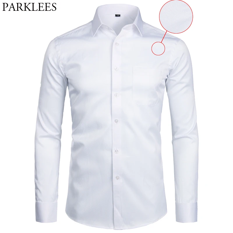 Camisa de vestir blanca para hombres, ropa de negocios de moda, ajustada, de manga larga, sólida, Casual, oficina, con bolsillo, S 8XL|Camisas informales| - AliExpress