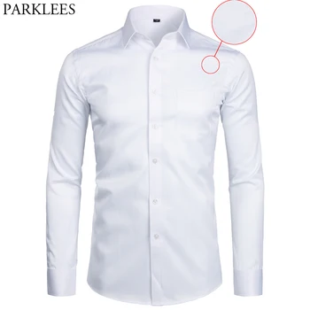 남성용 흰색 비즈니스 드레스 셔츠, 슬림핏 긴팔 솔리드 캐주얼 셔츠, 포켓 S-8XL 포함, 남성 작업 사무복 셔츠, 패션