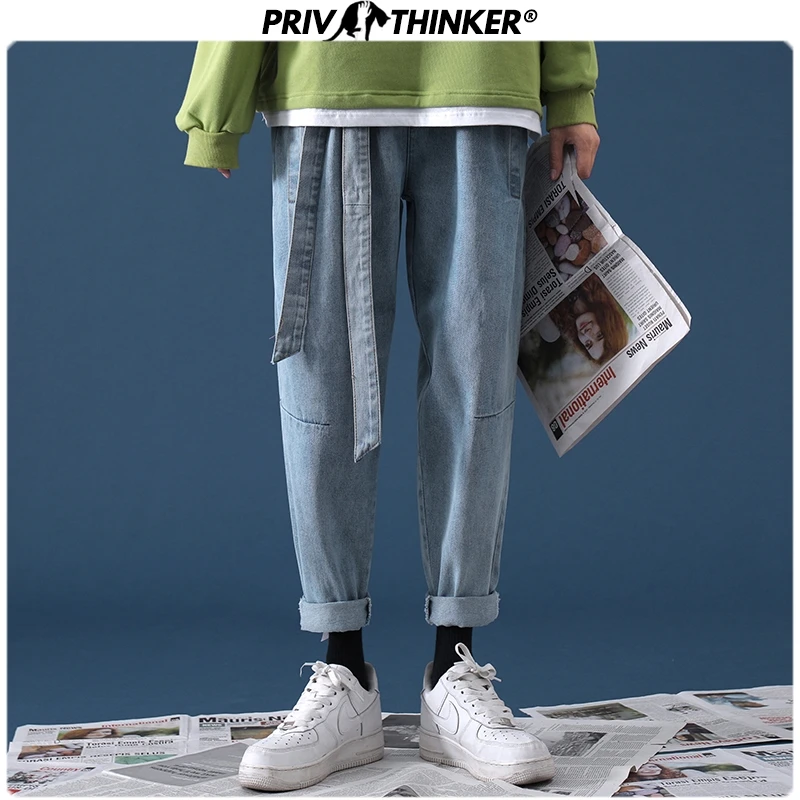 Skup Privathinker mężczyźni kobiety koreańskie modne spodnie denimowe 2019 męskie hip hopowe proste jednolite jeansy męskie Oversize luźne, jesienne jeansy