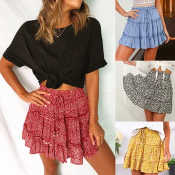 

2020 Women Summer Fashion Skirts Casual Bohemia Style High Waist Sexy Famale Skirt Ruffled Floral Print Beach Short Skirt#G30