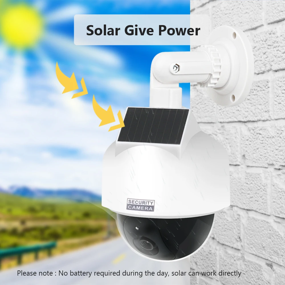 

Solar Fake Camera Outdoor Waterproof Simulation Wireless Dome Camera with LED Light Monitoring CCTV Camera Wholesale