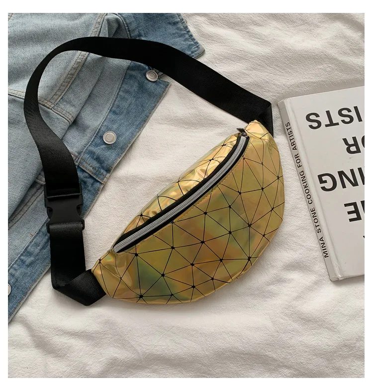 Новинка, многофункциональная модная сумка на плечо в стиле панк, светоотражающая лазерная сумка на плечо, женская сумка на пояс - Цвет: xin zuan huang jin