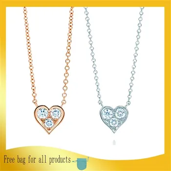 

Original 1:1 Luxury Brand Women Jewelry Three Zircons Heart-shape Pendant Necklaces Hot Fashion Female Birthday Valentine GIFT