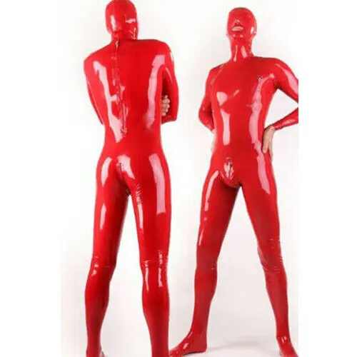

Latex Full Catsuit 100% Rubber Hood Tight Pure Men Red Sexy Clubwear Size S-XXL