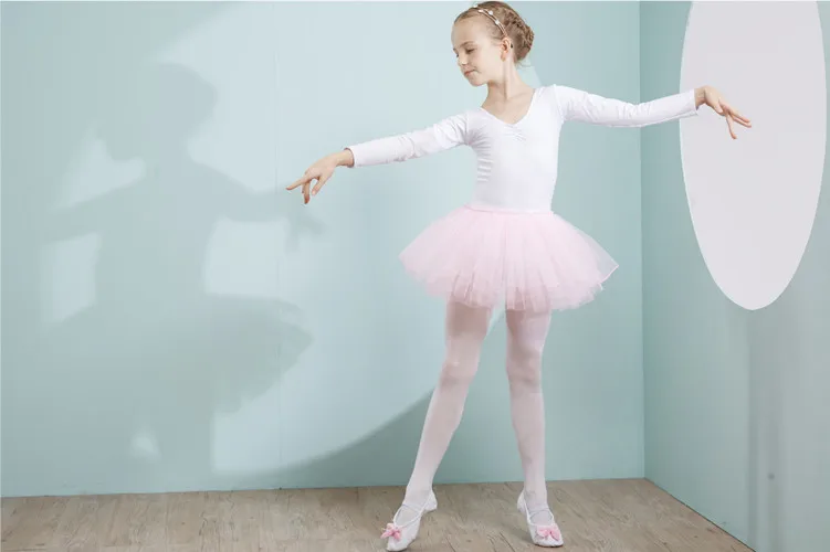 Combed Cotton Ballet Dress Dance Dress Tutu Ballet for Girls Kids Children High Quality Ballerina Long Sleeves Tulle Dance