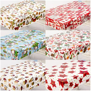 

110x180cm Waterproof Disposable Christmas Tablecloth Santa Claus Printed Rectangular PVC Table Cover New Year Xmas Party Decor