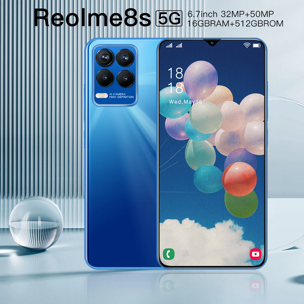 Reolme8s 5G smartphone 16GB+512GB 6.7-inch water drop screen 6800mAh phone Android 11 gaming phone