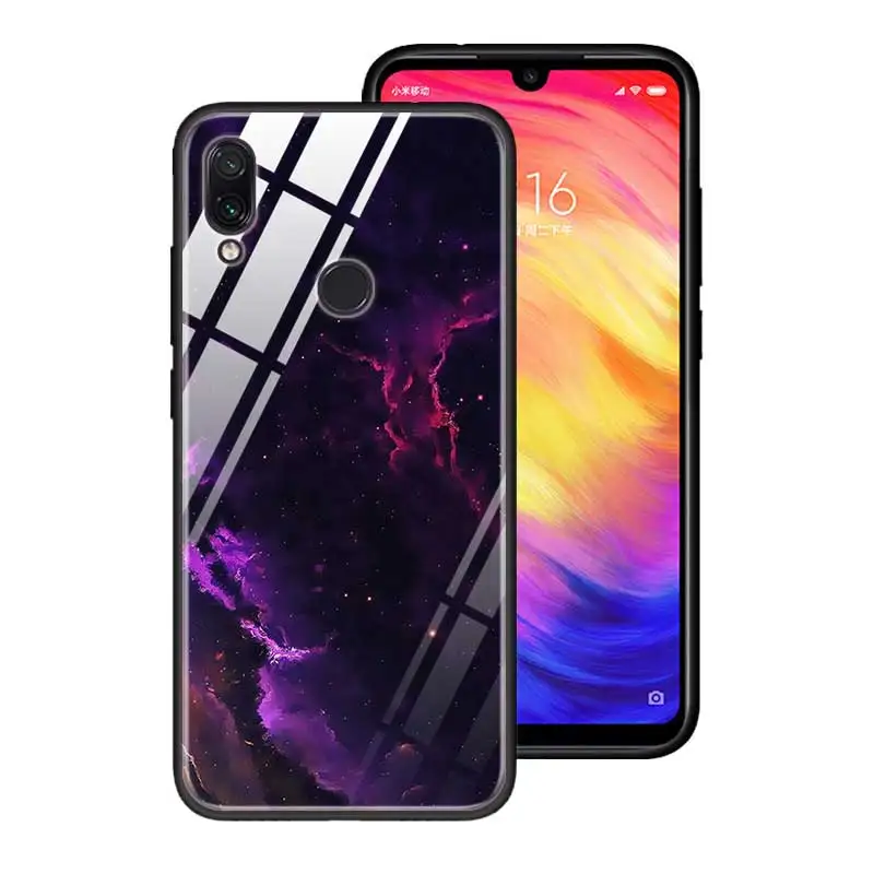 T01 Чехол из закаленного стекла для Red mi 7 8A Note6 7 8 K20 K20 Pro Shell для Xiaomi mi A3 CC9E CC9 силиконовый край чехол с градиентом звездного пространства - Цвет: T01