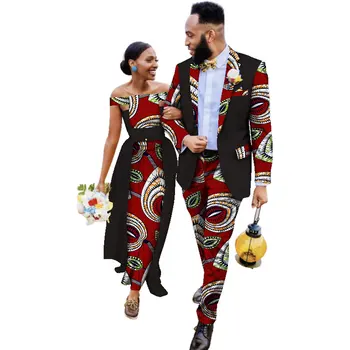 

2019 Sweet Lovers Matching dashiki Couples Clothes Gift Valentine' day Long Sleeve Women dress Mens Shirt Set Plus Size WYQ93