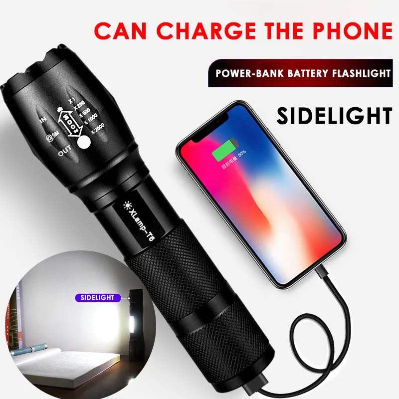 

led flashlight high power rechargeable flashlights usb torch powerful led light xml T6 lantern tactical flashlight hunting lamp
