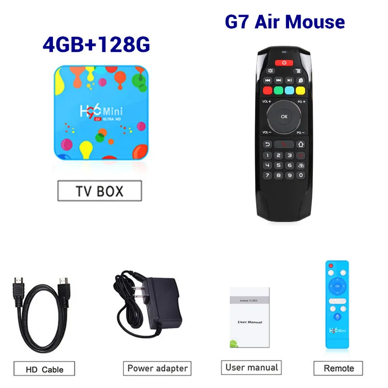 4 Гб 128 ГБ Android 9,0 tv BOX H96 mini 4K Youtube Google H6 четырехъядерный 3D видео ТВ приемник Wi-Fi Play Store Smart Set top tv Box - Цвет: 128G Box  add G7