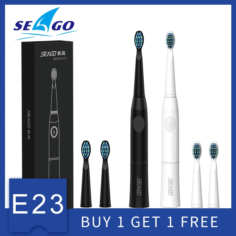 SEAGO Electric Toothbrush with 1 Replacement Brush Heads buy 1 get 1 free Battery Sonic teeth brush oral hygiene brush E23 SEAGO Electric Toothbrush with 1 Replacement Brush Heads buy 1 get 1 free Battery Sonic teeth brush oral hygiene brush E23