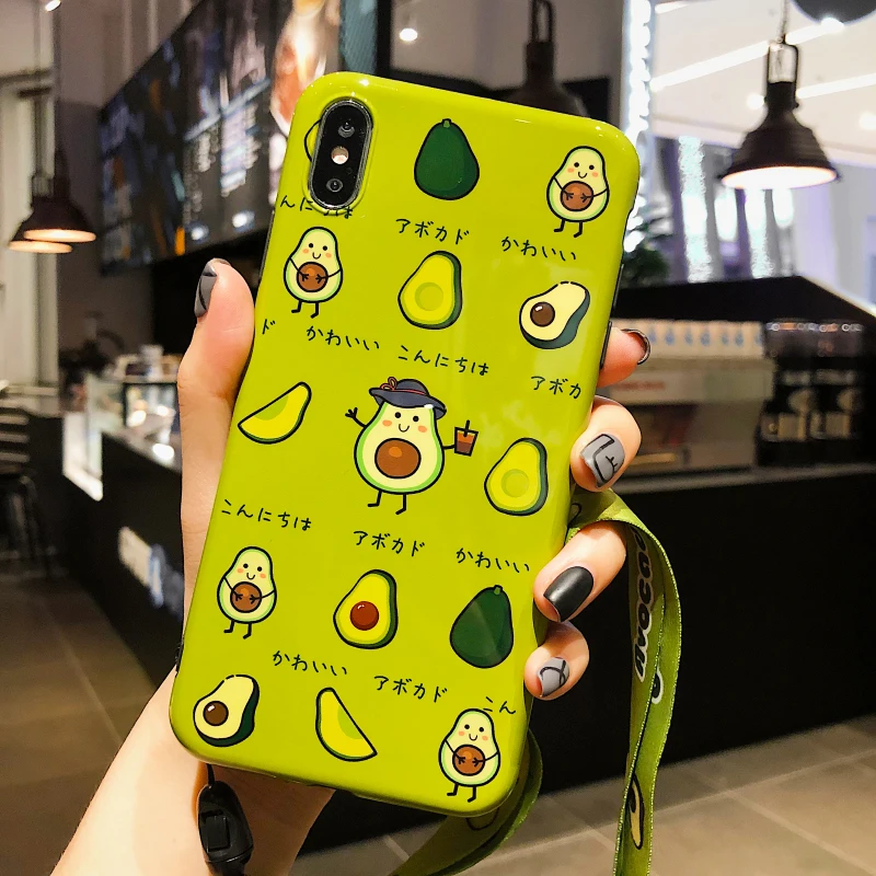 

Kawaii Cartoon Cute Green Avocado Phone Case For iPhone X XR XS Max Cute Green Avocado Pattern Soft TPU Phone Back Cover Cases