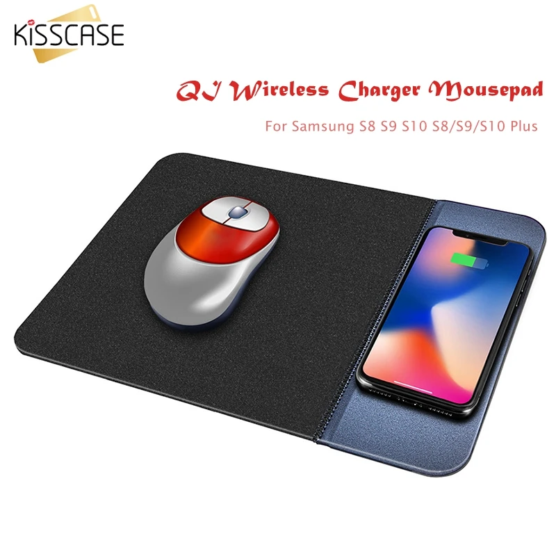 

KISSCASE Qi Wireless Charger Charging Mouse Pad Mat For iPhone 8 8Plus X XS XR PU Leather Mousepad For Samsung S8 S9 S10 S10E