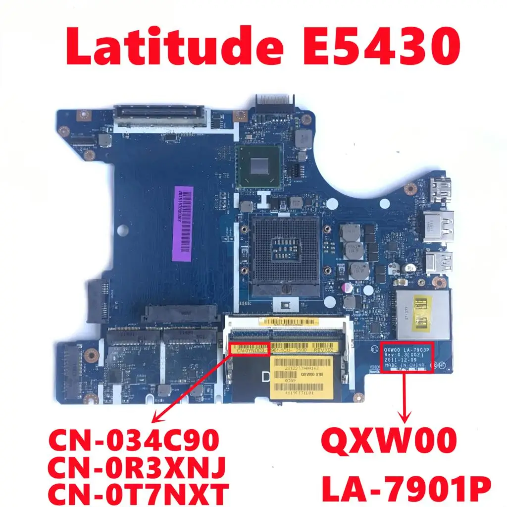 Motherboard Laptop para Dell Latitude E5430 100 Totalmente Testado Cn0r3xnj R3xnj Cn-0t7nxt Cn-034c90 34c90 34c90 Qxw00 La7901p